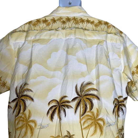 Vintage Ky's Yellow Airplane Beach Volcano Hawaiian Aloha Shirt Men's 2XL - Picture 7 of 10